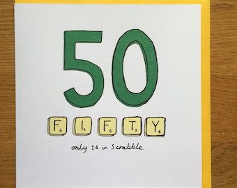 Fiftieth birthday card 50 50th scrabble happy birthday card fifty birthday card