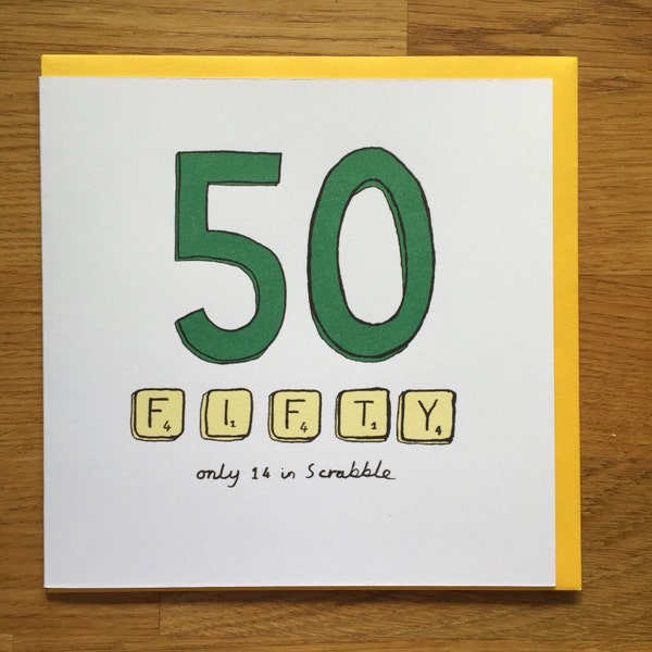Fiftieth birthday card 50 50th scrabble happy birthday card fifty birthday card