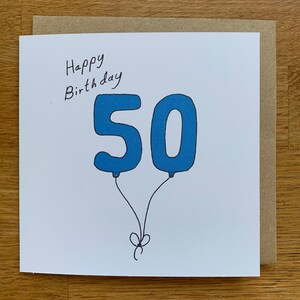 50.Geburtstagskarte, 50 Luftballons, für Männer, für Ihn, männlich, niedlich, blau,