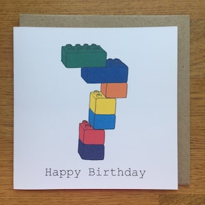 7 Geburtstagskarte, 7 Geburtstagskarte, Junge, Mädchen, Kind, Sieben, alles Gute zum Geburtstag, Druck, Bauklötze, Spielzeug