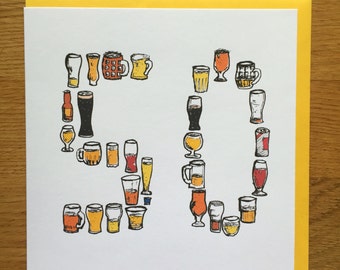 50th fifty birthday card men /male drinking card beer 50