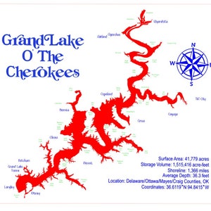 Carte du lac Grand avec des fichiers numériques de criques