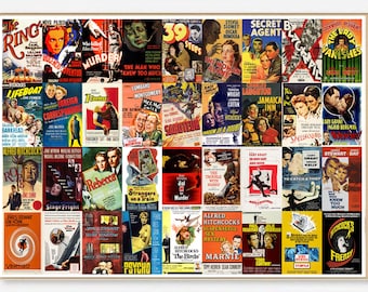 Alfred Hitchcock movie posters collection / Alfred Hitchcock filmography poster, 1920s-1970s / Horizontal Poster Art Print