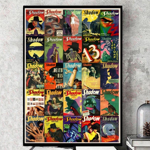 Magazine Pulp / Couvertures de magazines Shadow des années 30 et 40 / Noir vintage / Poster rétro / Reproduction artistique