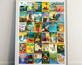 Latin America travel posters, Caribbean sea, North, South and Central America travel poster, Vintage travel poster, Travel lovers