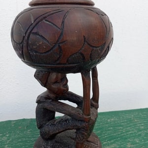 Hand Carved Wood Jewelry box / Wood Sculpture / Statue / Primitive Art / Vintage African Folk Art / Carved Figure / Home Decor / Boho Decor