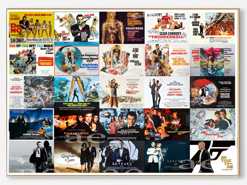 James Bond 007 Movie posters collection 1962-2021 / 50 years of James Bond Movies / Film Poster Movie Art Print image 1