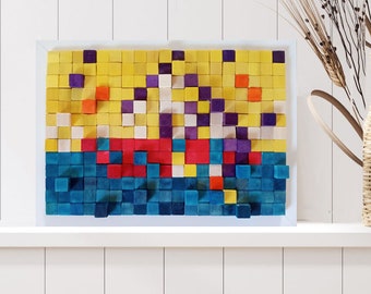 Wooden Mosaic 3D / Abstract Wood Art Sculpture / Colorful Wood Wall Art Decor / Geometric Wood Art
