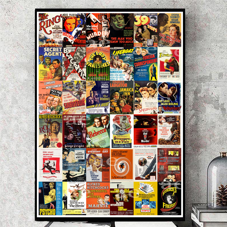 Alfred Hitchcock movie posters collection / Alfred Hitchcock filmography poster, 1920s-1970s / Poster Art Print image 1