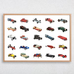Antique and Vintage Toy Cars Poster, 1920s-1960s / Collectible Toy Cars Print / Vintage race cars, tin cars / Retro poster