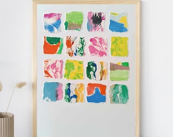 Collage abstracto en miniatura colorido, arte mural, acrílico sobre papel, pintura moderna original en miniatura, collage, pintura moderna colorida, tamaño A4