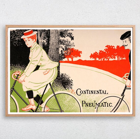 Cycling Advertising 1890s Continental Pneumatic Stylish cyclists  Bicycle Bike Poster Reproduction Print