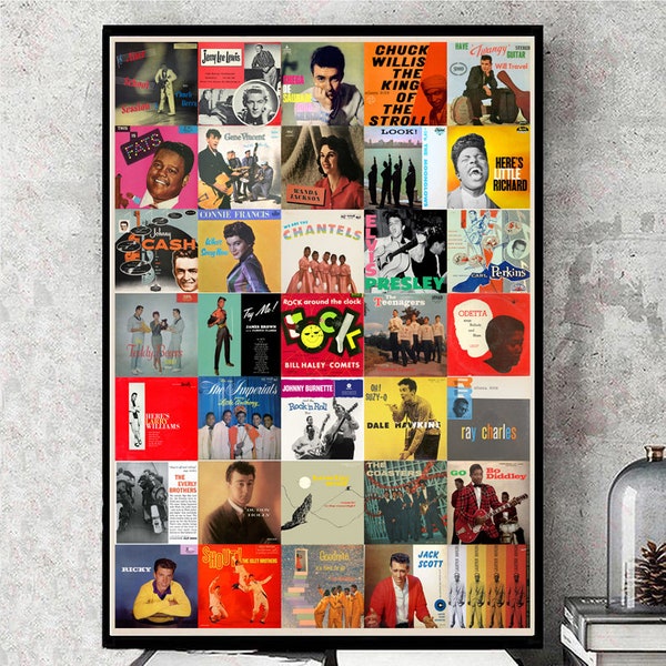 1950's Album Covers -  Best Music Albums of the 50s - Best 35 Albums of the Fifties / Music Print - Rock n Roll Music - Poster Art Print