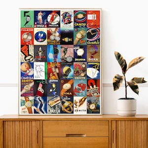 Iconic Watches Poster / Vintage Advertisement Posters from 1930s-60s / Watch Print / Luxury watch brands / Rolex / Omega / Tissot / Zenith