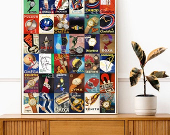 Uhren Ikonen Poster / Vintage Werbeplakate 1930-60er Jahre / Uhren Poster / Uhrendruck / Luxusuhrenmarke / ROlex / Omega / Tissot / Zenith