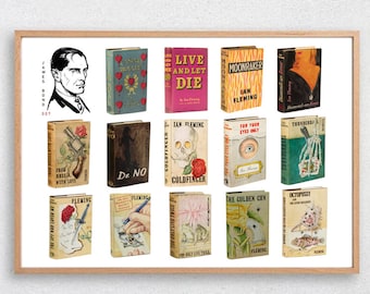 Libros de James Bond 007 de Ian Fleming / Póster de las primeras ediciones, 1953-1966 / Póster para amantes de los libros
