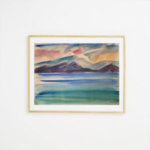 Original Abstract Landscape Painting, Abstract Watercolor Art on Paper, Modern art, blue, green, yellow, Greek painter - George Lolossidis