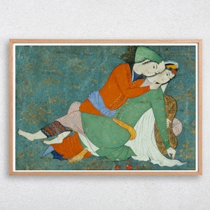 Die Liebhaber / persische Malerei / Iran, 1630-40 / Vintage-Liebhaber / druckbare Wandkunst, digitaler Download