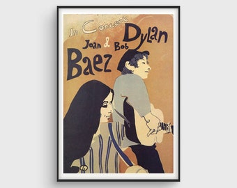 Bob Dylan and Joan Baez in Concert, 1965 Tour Poster / Folk Music - 1960s Rock / Music Poster reproduction