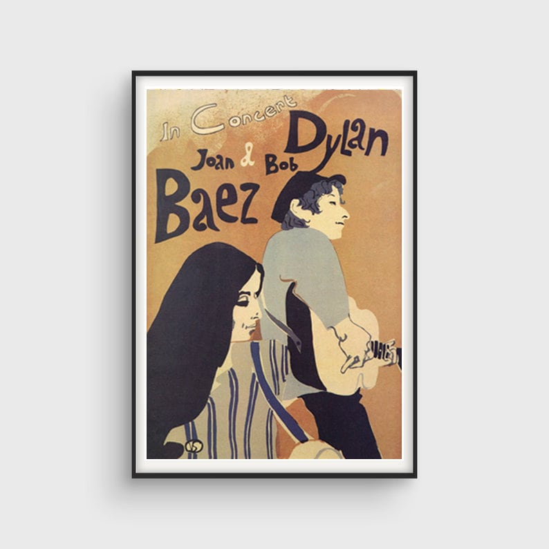 Bob Dylan and Joan Baez in Concert, 1965 Tour Poster / Folk Music