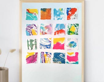 Collage abstracto en miniatura colorido, arte mural, acrílico sobre papel, pintura moderna original en miniatura, collage, pintura moderna colorida, tamaño A4