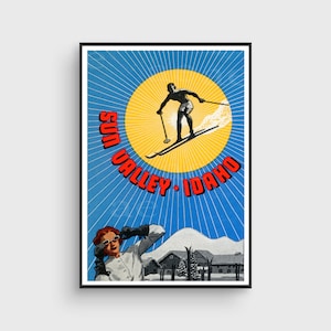 1940s Sun Valley, Idaho Poster / Vintage Idaho Ski Tourism Poster / Winter Sport Ski Skiing Print / Wall Art