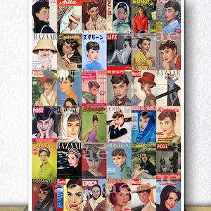 Audrey Hepburn poster /  Collection of Magazine Covers from Around The World, 1950s-60s / Audrey Hepburn Cover / Art Print