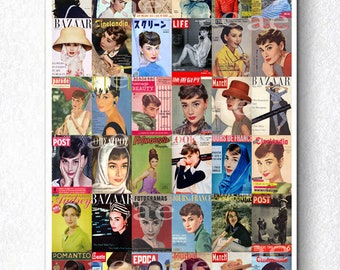 Póster de Audrey Hepburn / Colección de portadas de revistas de todo el mundo, décadas de 1950 y 1960 / Portada de Audrey Hepburn / Lámina artística