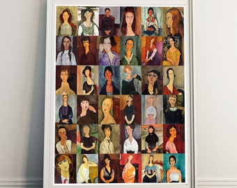 Amedeo Modigliani woman portraits from 1910s / Modigliani's  set of 36 Female portraits / Poster Art Print