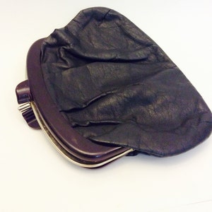 Vintage 70s Black Leather Folding Clutch, 1970&#39;s Ladies Purse, Lucite Frame Handbag, Made in Hong Kong, Retro, Mod
