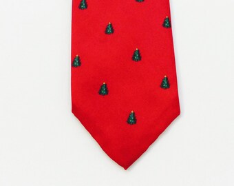 Vintage Ugly Christmas Tree Necktie Red Men's Holiday Suit Tie Festive Accessory