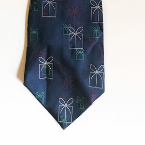 Vintage Christmas Necktie Presents Novelty Tie FN Christmas Presents Birthday Gifts Necktie Silk Hand Sewn Geometric Blue White Red Neckties