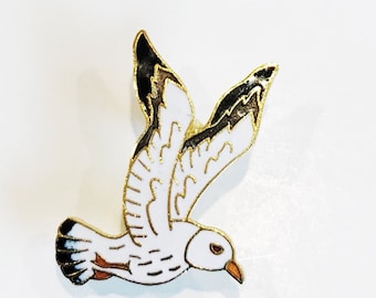 Vintage Emaille weiße Taube Pin weiß Seabird Revers Pin Mew Gull Tauben Button Vogel Brosche