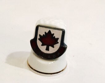 Vintage Canada Souvenir Thimble: Bone China, Enamel & Gold Trim