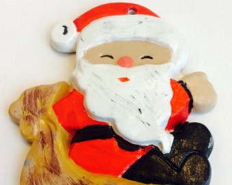 Hand-painted Ceramic Santa Claus Ornament, Jolly Old St. Nicholas Vintage Christmas Ornament, Santa Claus Ornament