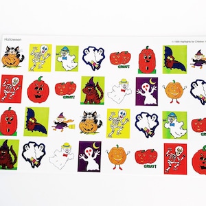 Vintage Halloween pegatinas Vtg 1990s destacados para niños calabaza esqueleto fantasmas Jack O pegatinas de letrán