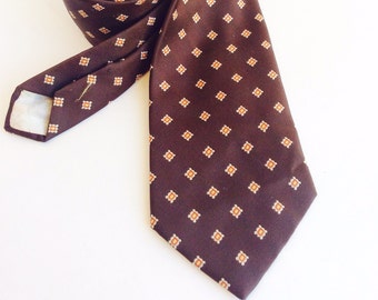 Vintage Christian Dior Brown Tie - Men's Necktie - with Orange and Beige Details - Neckwear - All Polyester - Paris - New York