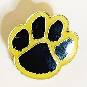 Vintage Paw Lapel Pin 1989 Fundwares Enamel Paw Print Brooch Yellow & Dark Blue Badge Hat Pin Tie Tack