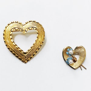 Vintage Heart Lapel Pins Set of 2 Gold-tone Heart Shaped Brooches Vintage Love Costume Jewelry Valentine&#39;s Day Gifts for Her