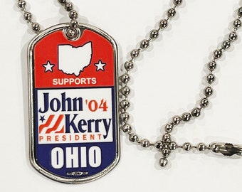 Vintage John Kerry 2004 Election Dog Tag Necklace: Political Memorabilia