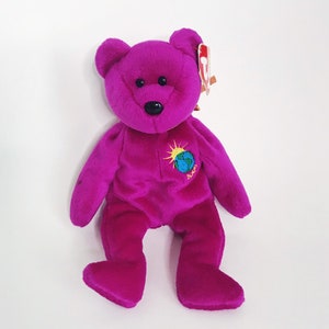 Vintage Retired TY Beanie Baby Toy Toy Millennium Purple Teddy Bear