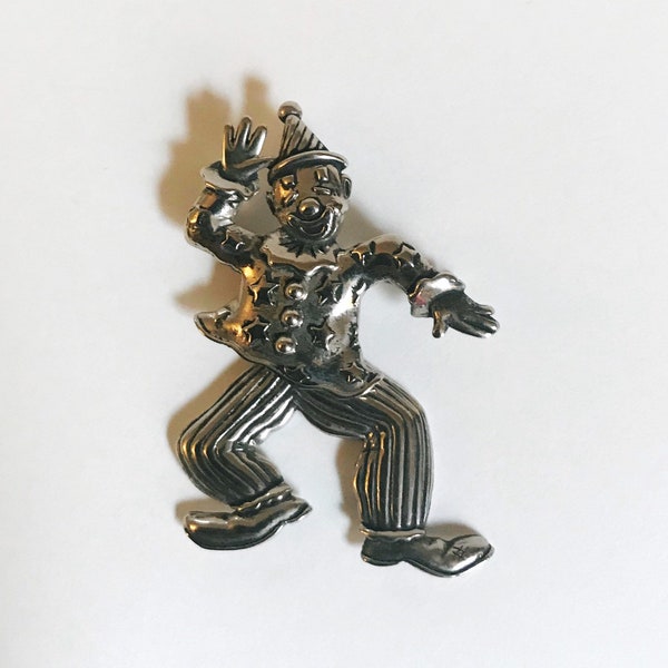 Vintage JJ Clown Brooch Pin Jonette Jewelry Pewter Clown Legs Move Vtg Movable Clown Lapel Pin Dancing Pendant Pin