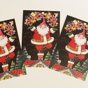 Conjunto de cartões postais de Natal vintage com 3 doces surpresas Papai Noel Cartão Postal Mary Engelbreit ME Ink Post Cards St.