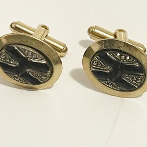 Vintage Mid Century Modern Cufflinks Vtg Cuff Links Men&#39;s Suit Accessories Geometric Cufflinks for Oval Two Tone Cuffs Chromosome X