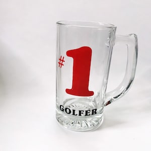 Vintage #1 Golfer Tall Clear Glass Mug Tumbler Golfer&#39;s Gifts Bachelor Beer Mug Golf Sports Heavy Drinkware Barware 1990&#39;s 90s