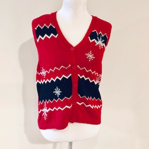 Winter Sweater Vest Ugly Christmas Sweater Vest Ski Vests Holiday Attire Villager Sport by Liz Claiborne Medium Vintage 80s