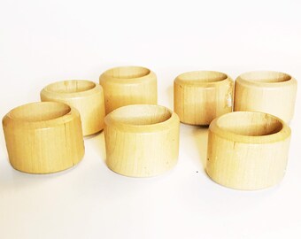 Vintage Natural Wood Napkin Rings Wooden Napkin Rings Birchwood Tubular Napkin Holders Set of 7 Dining Table Decor Round Minimalist Kitsch