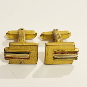 Vintage Hickok Cufflinks Red White and Blue Flag Gold-tone Square Cuff Links Men&#39;s Suit Accessories Wedding Groom and Groomsmen Gift
