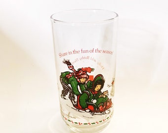 Vintage Holly Hobbie Christmas Glass: "Share in the Season" Collectible