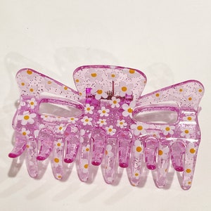Purple Glitter Hair Claw Daisy Flower Hair Clip Flower Power Hair Claw Mod Hair Clip Kawaii Daisy Floral Hair Clip Retro Hair Clamp